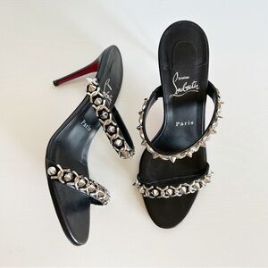Christian Louboutin Just Chain Black Spike Heels Sandals Size EU 38.5